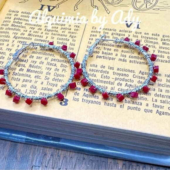 Statement Big Coral Beaded Silver Hoops